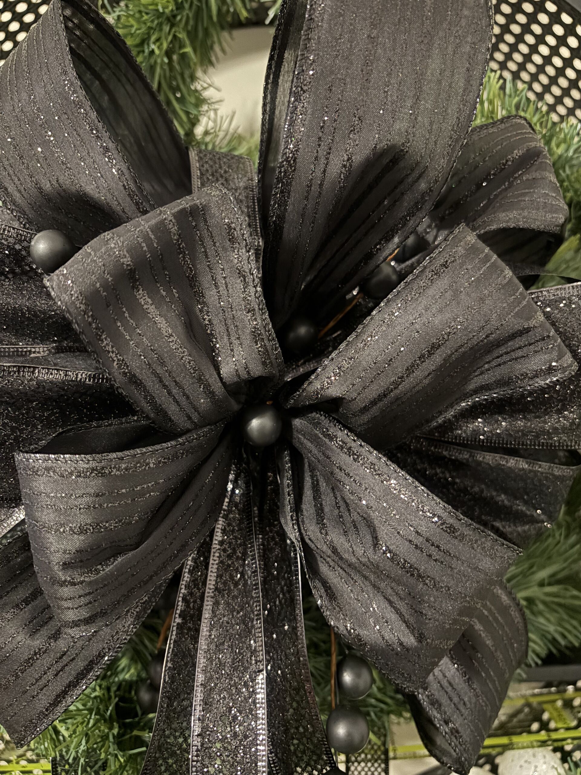Black Glitter Christmas Bow with Berries - Image 2