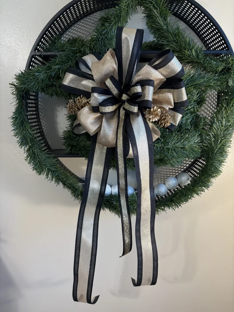 Black and gold Christmas Bow with Pine codes - Elegant Christmas Bows