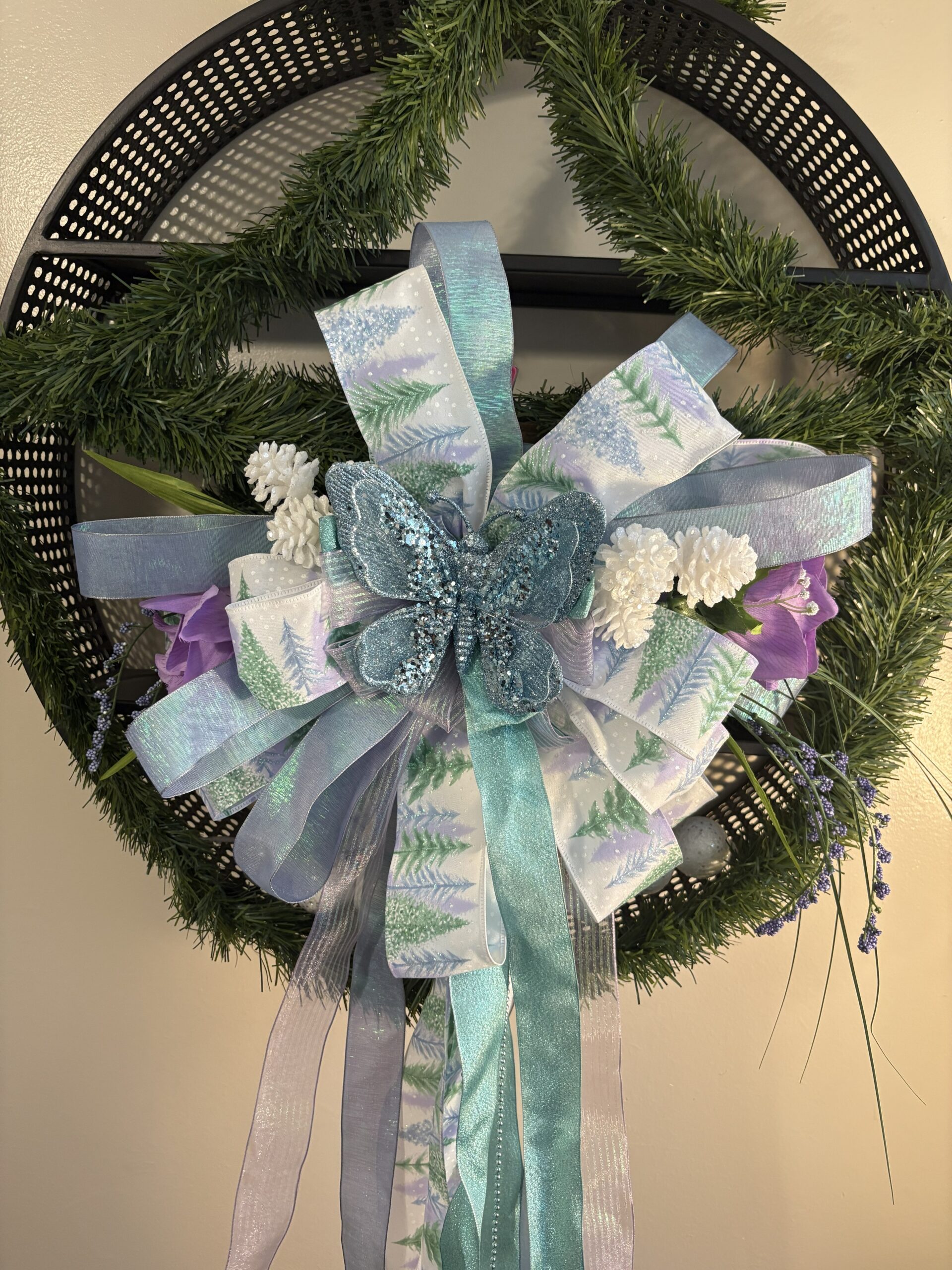 Blue Butterfly Christmas Bow - Winter Bow
